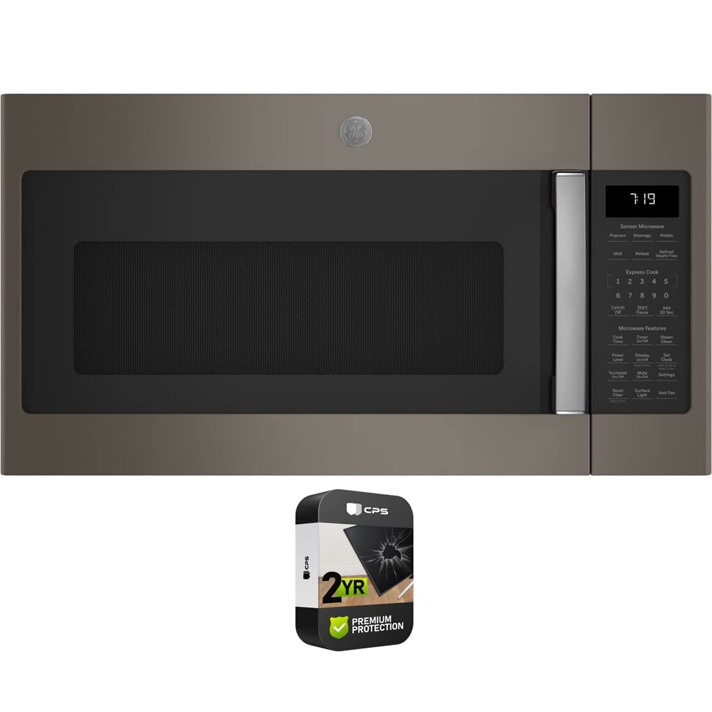 GE JVM7195EKES 1.9 Cu. Ft. Over-the-Range Sensor Microwave Oven Slate Bundle with Premium 2 YR CPS Enhanced Protection Pack