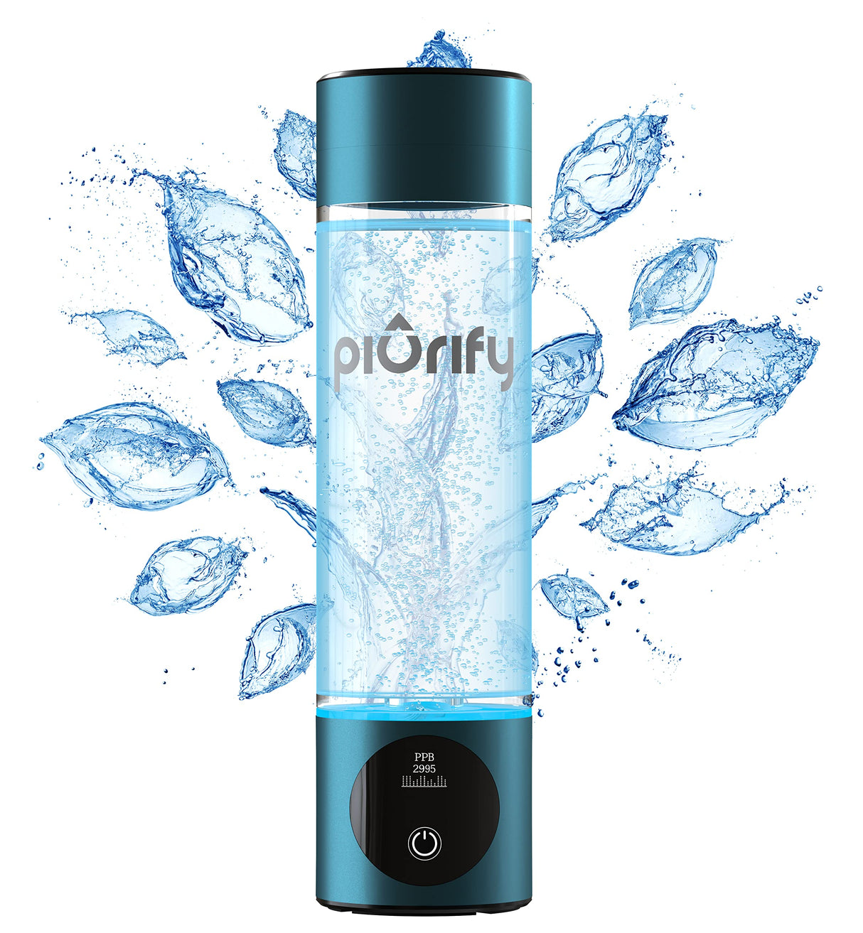 Hydrogen Water Bottle - Turquoise. Food Grade Body Tumbler; SPE/pem Technology, Generates Real 3000ppb Pure Hydrogen Rich Concentration. Dupont Membrane, Purification Vent, OLED Display.